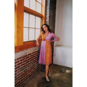 NEW Rachel Antonoff Olivia Mesh  Floral‎ Midi Dress Orange/Pink Size 8